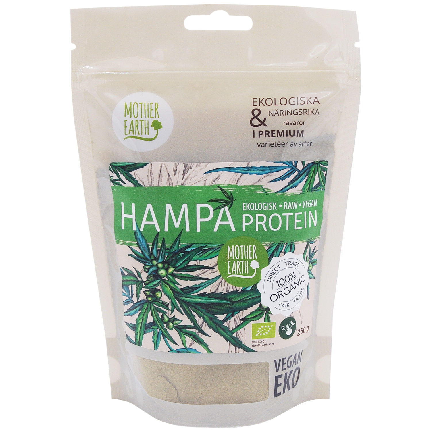 Mother Earth Hampaproteinpulver 50% RAW & EKO 250g