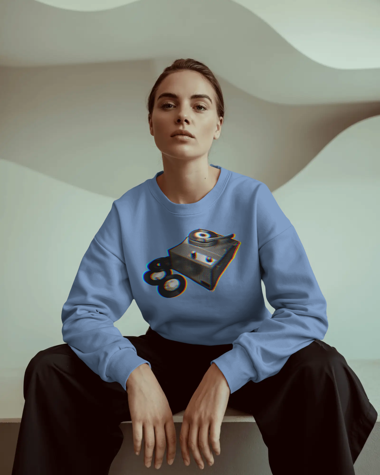 Records Player Sweater Carolina Blue