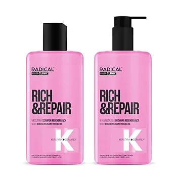 Hiustenhoitosetti – shampoo ja hoitoaine vaurioituneille ja pörröisille hiuksille