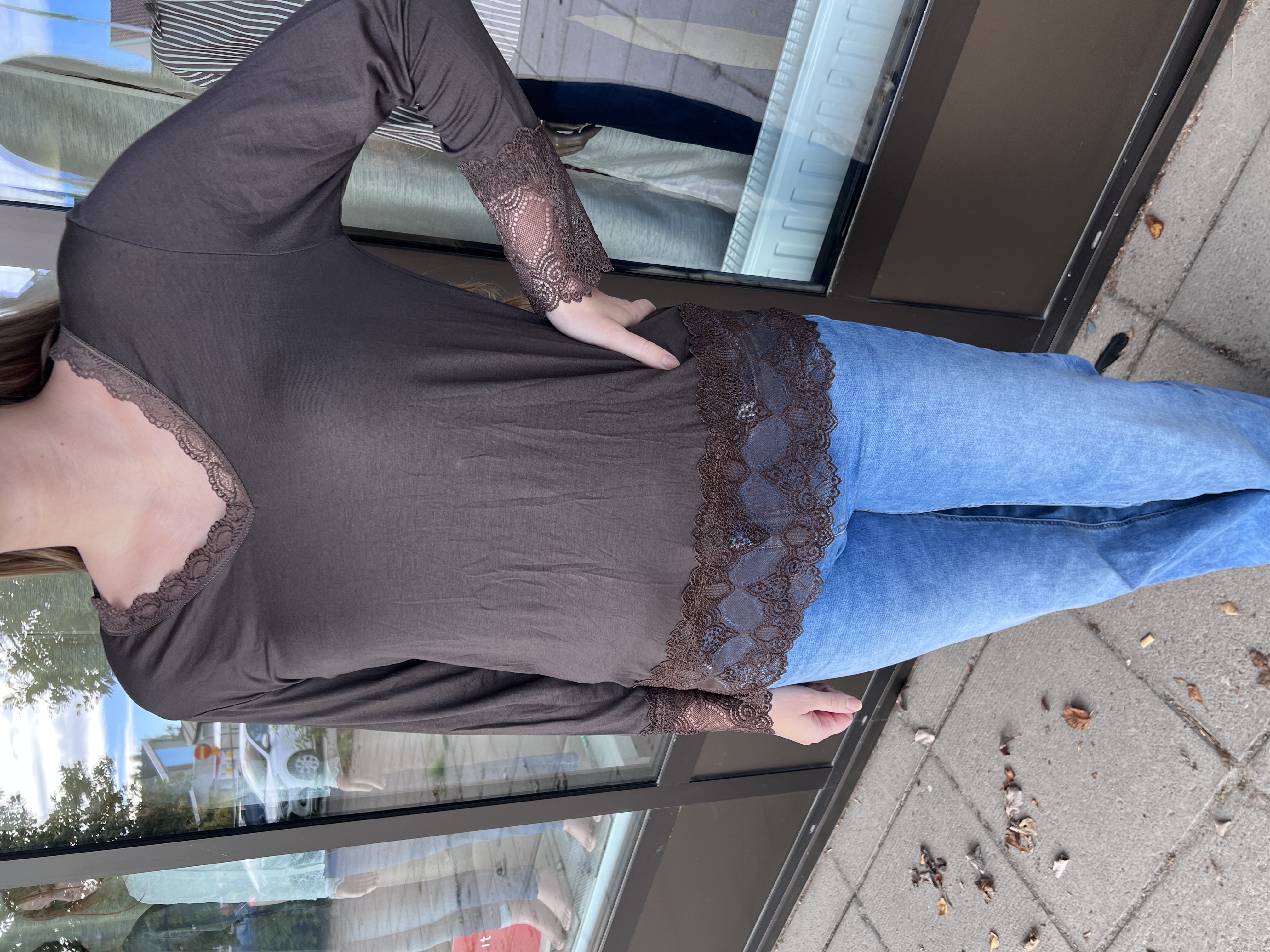 Chica London - Topp med Spets Brun - 3