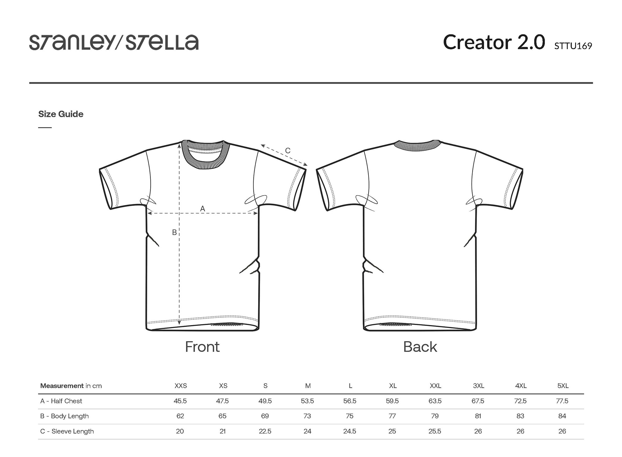 Storleksguide för t-shirts