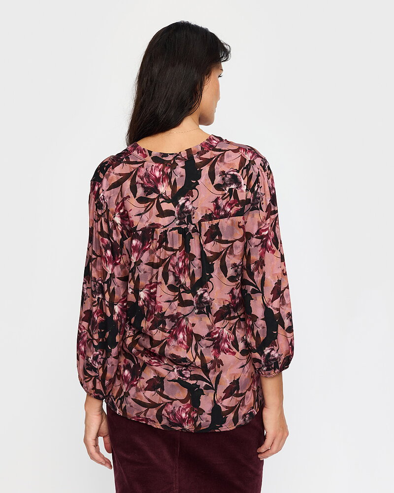 Blus Eira blommig rosa/vinröd