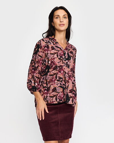 Blus Eira blommig rosa/vinröd