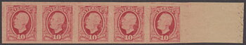 F 54p, 10 öre Oscar II färgavdrag femstrip