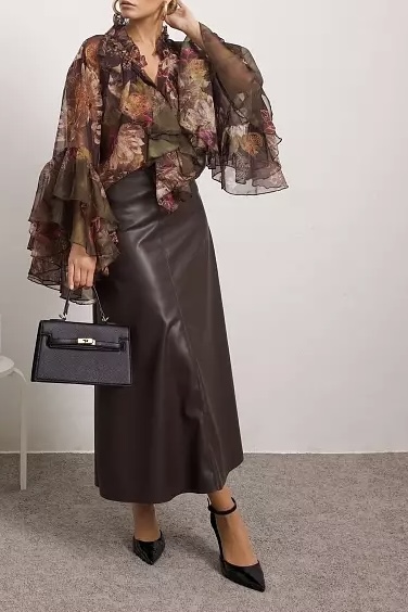 Qnuz -  Fake leather Skirt Brown - 2