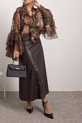 Qnuz -  Fake leather Skirt Brown