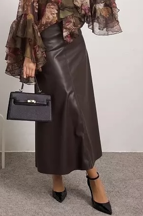 Qnuz -  Fake leather Skirt Brown - 3