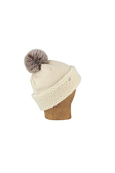 Mysig teddymössa med konstpälsboll, vintervit  från KNCollection