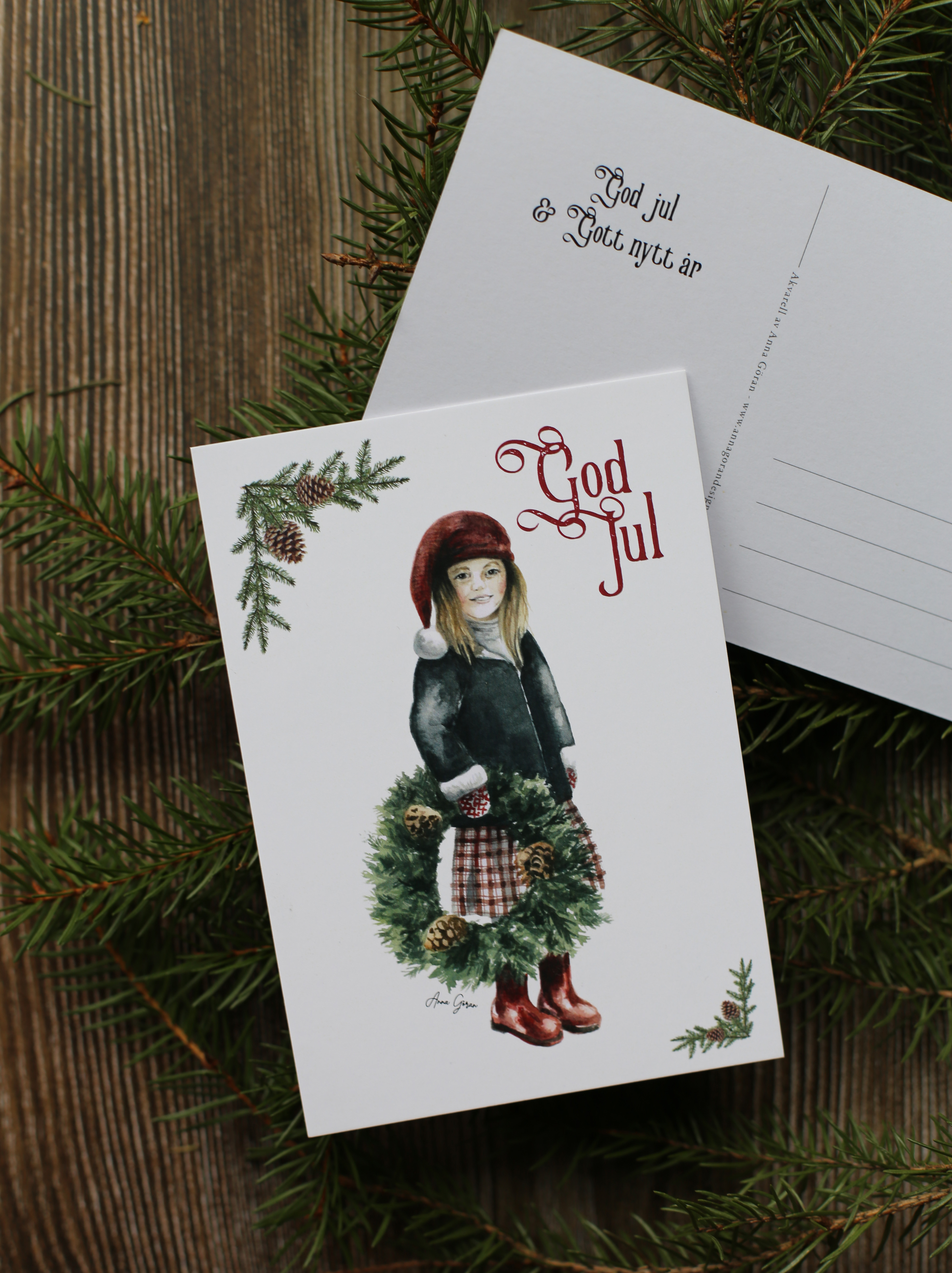 Julkort  - Flicka med krans