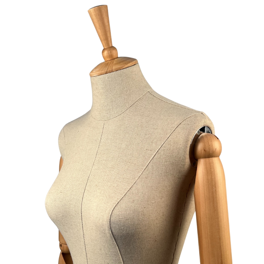 Linen tailor's bust with wooden arms, Donna with wheeled stand - 2