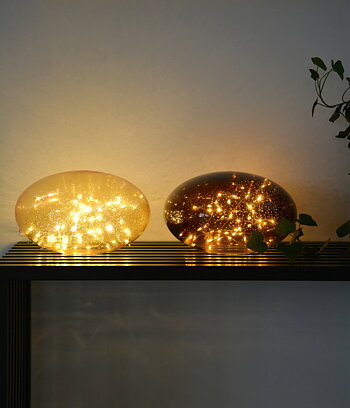 Lampa kupol i beige glas LED- belysning och timer