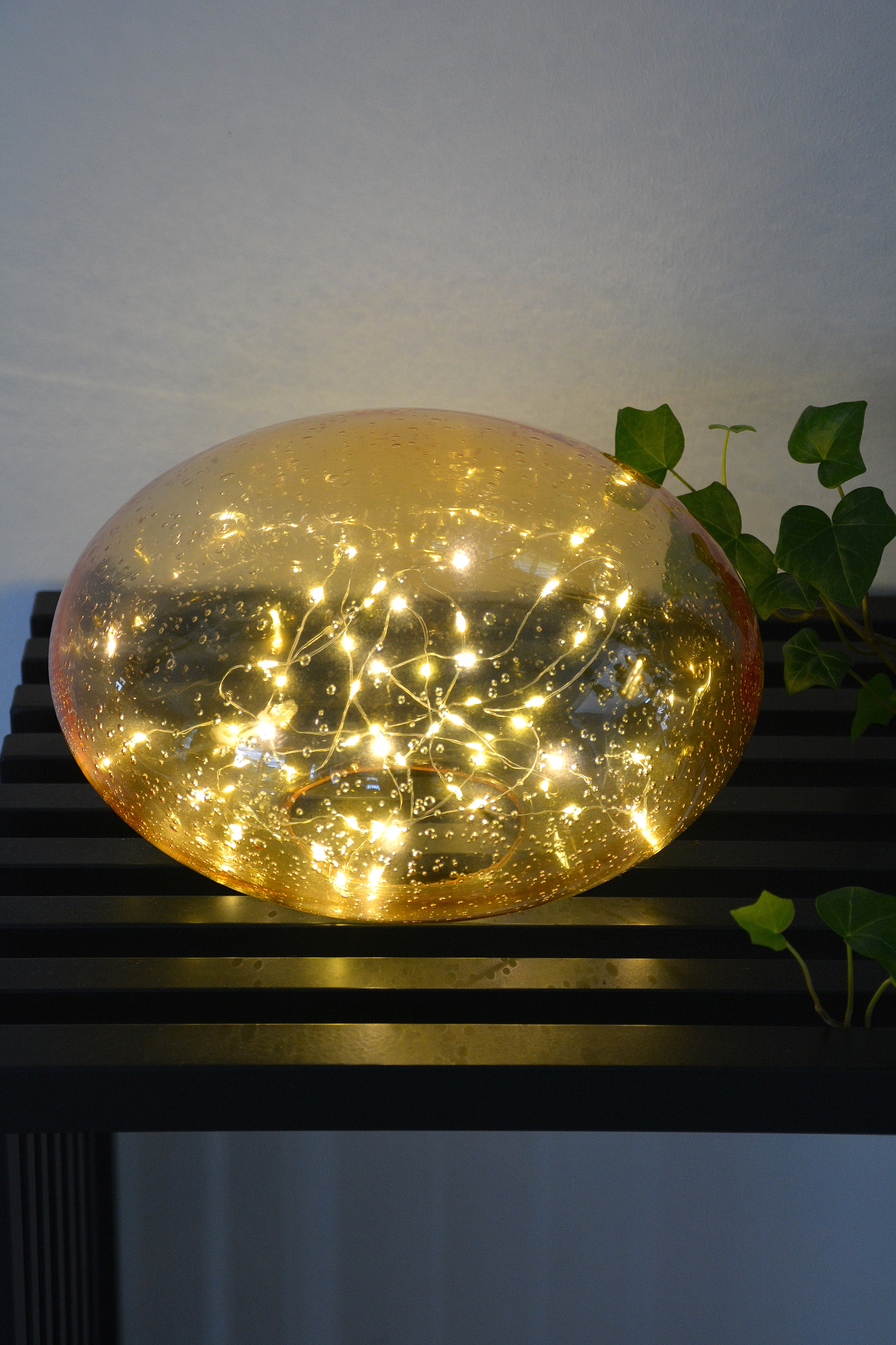 Lampa kupol i beige glas LED- belysning och timer - 3
