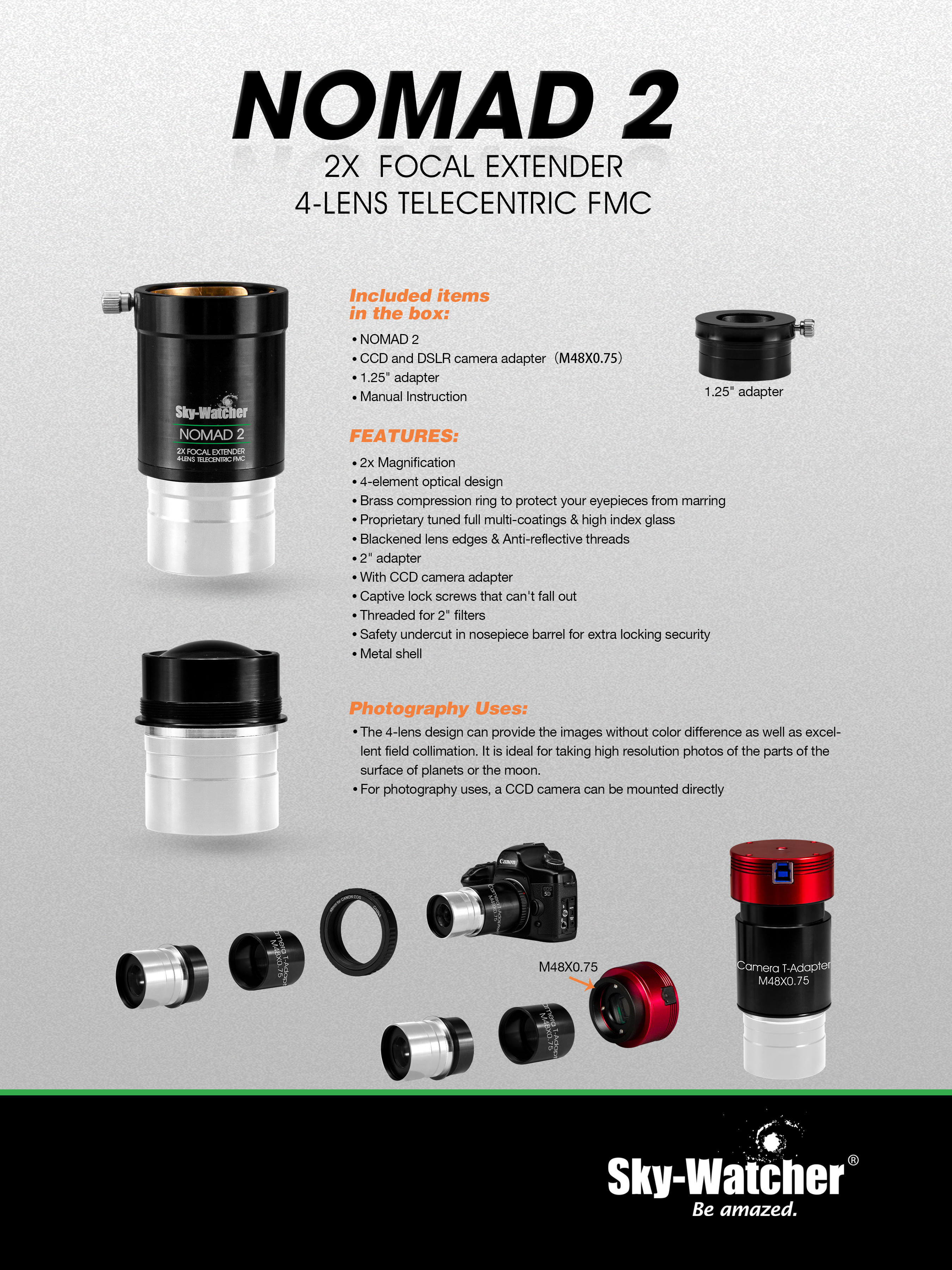 SKYWATCHER NOMAD-2  - 2"  TELECENTRISK BARLOWLINS - 2X - 3