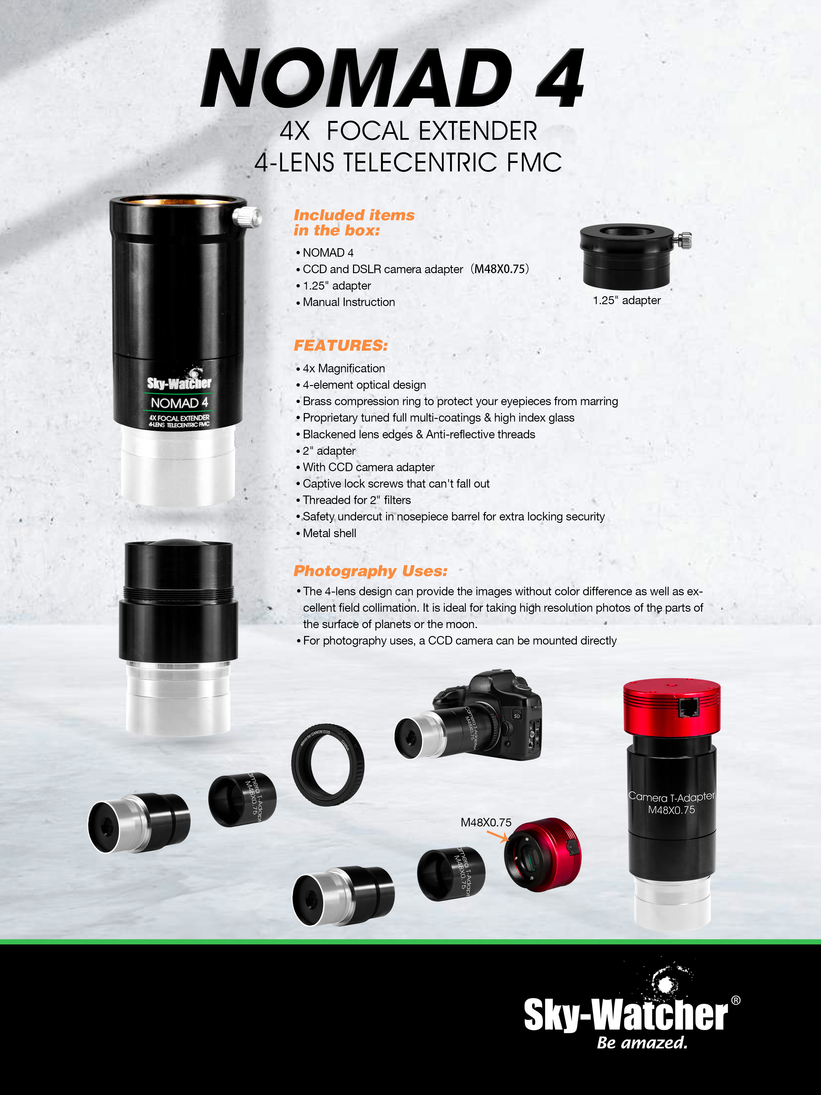 SKYWATCHER NOMAD-4  - 2"  TELECENTRISK BARLOWLINS - 4X - 3