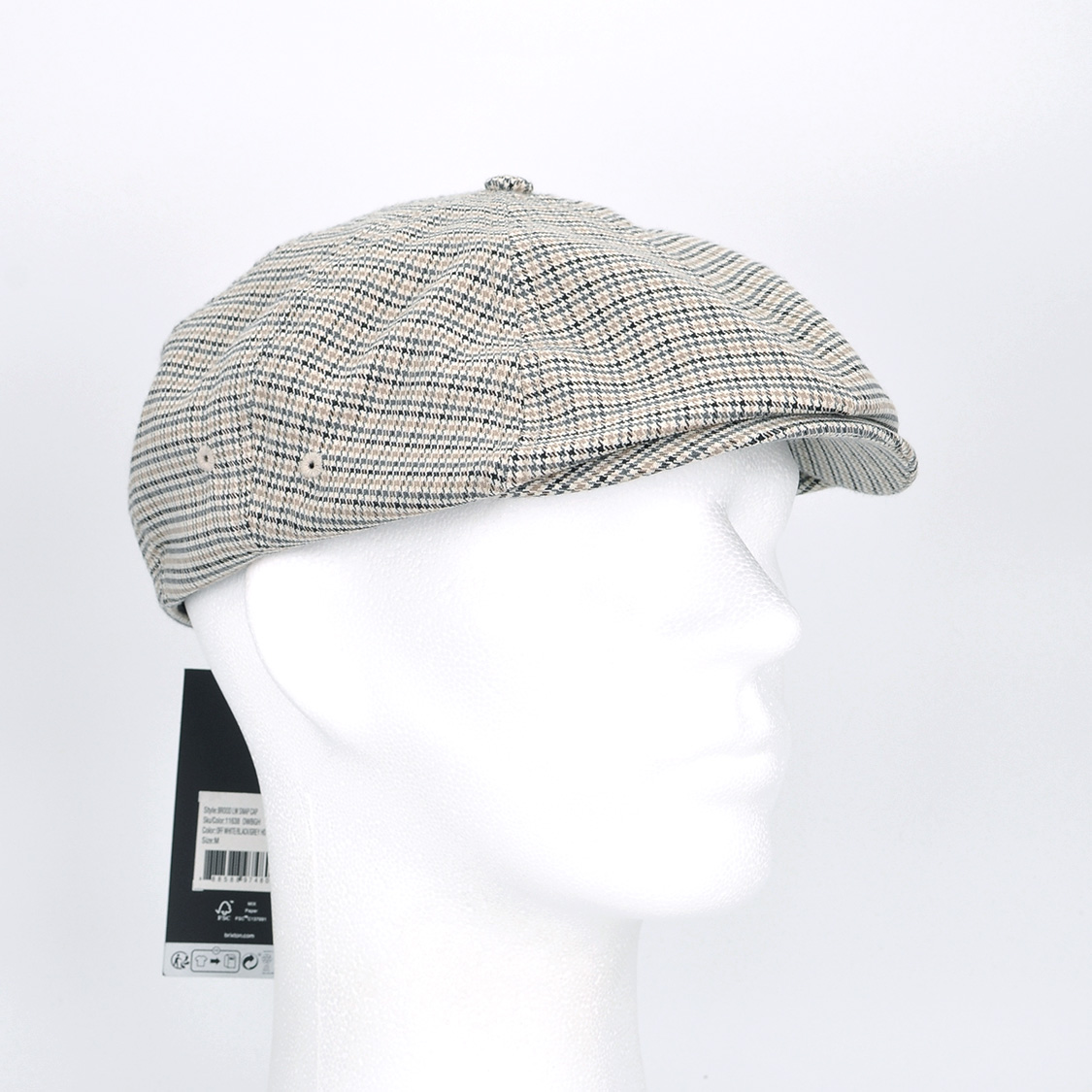 Brixton - Brood LW Newsboy Snap Cap Off White/Black/Grey Houndstooth - 4