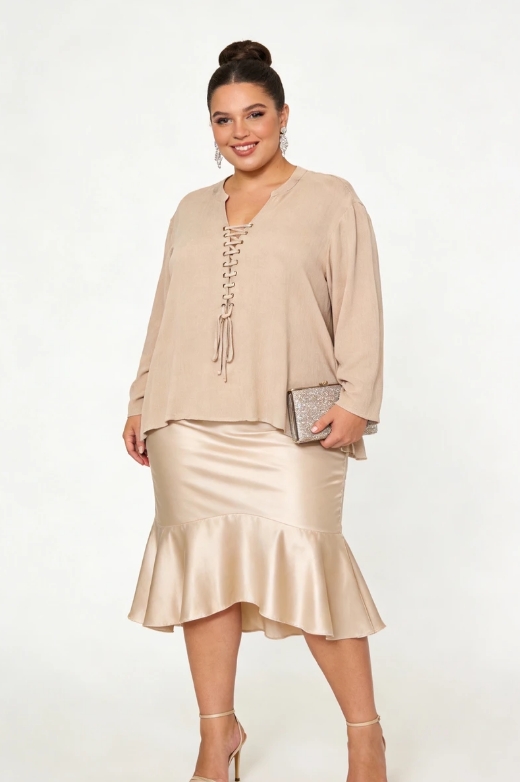 Tunika med snörning, beige - 3