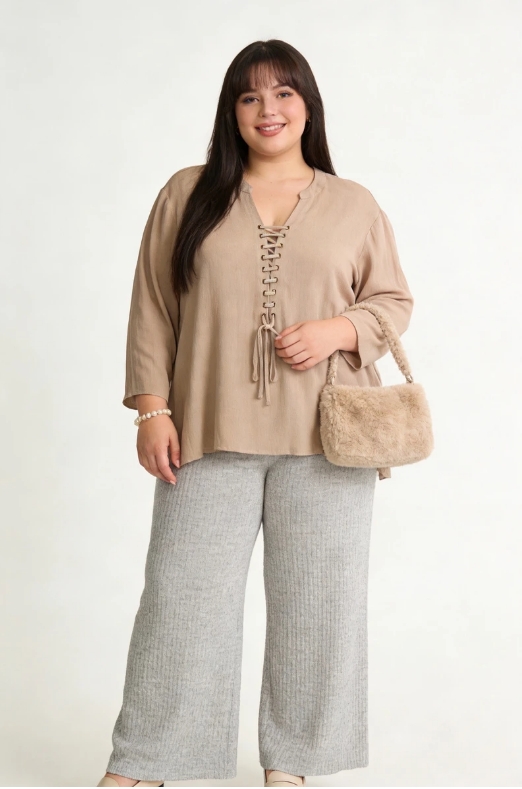 Tunika med snörning, beige - 4