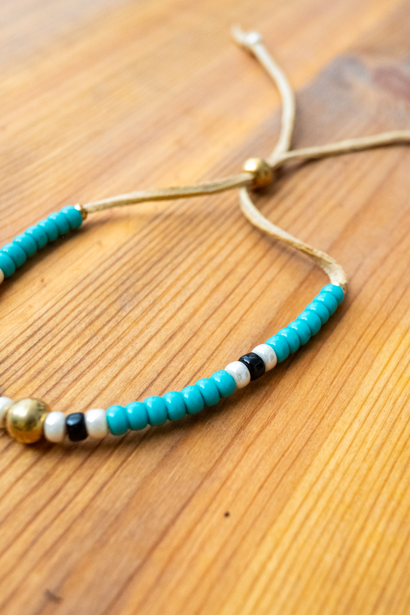 Kobashi Studio - Japanesee Beads Bracelet 5mm Turquoise/Off-White/Black - 2