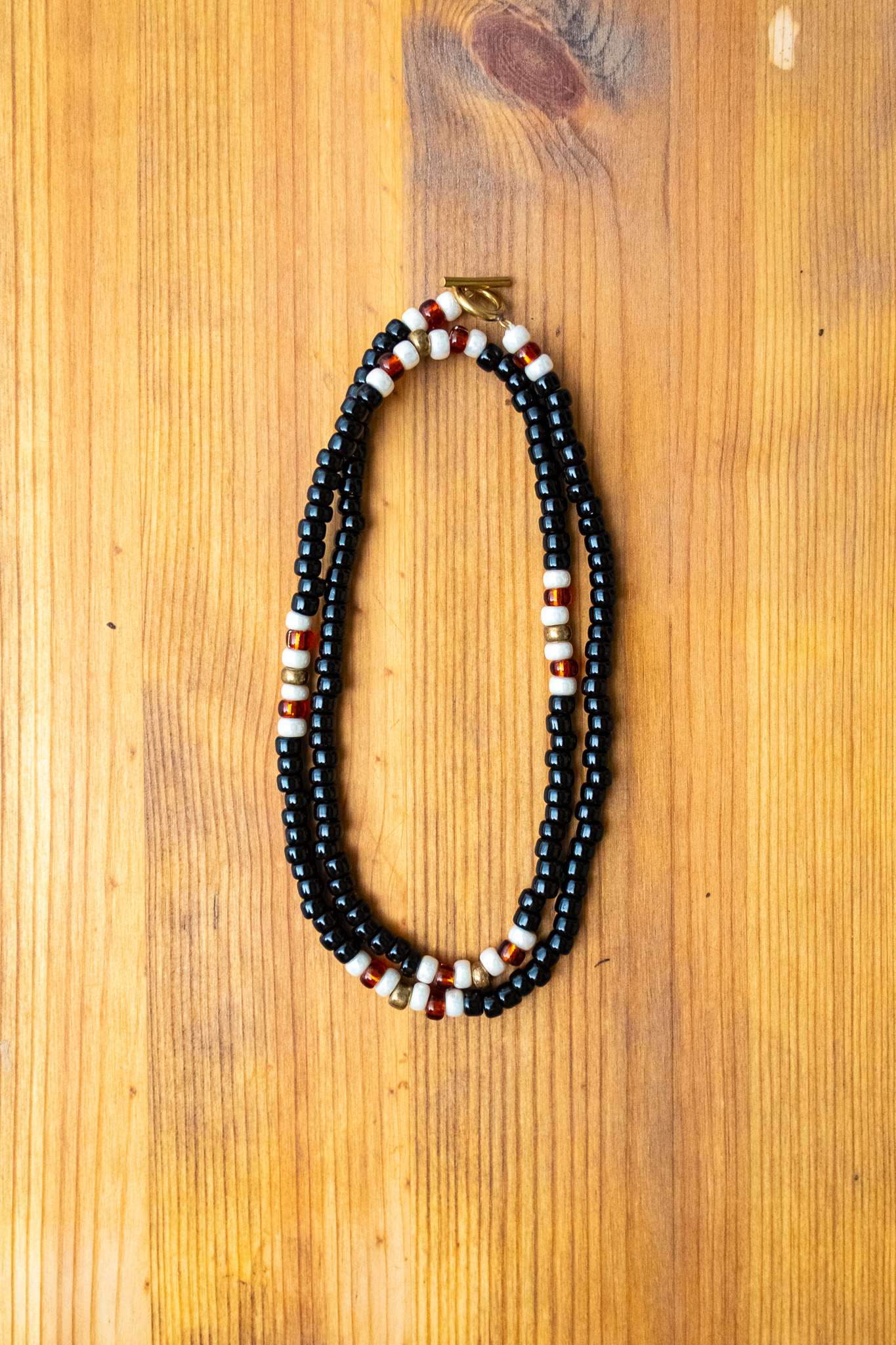 Kobashi Studio - Japanesee Beads Necklace 5mm Black/Off-White/Orange - 5