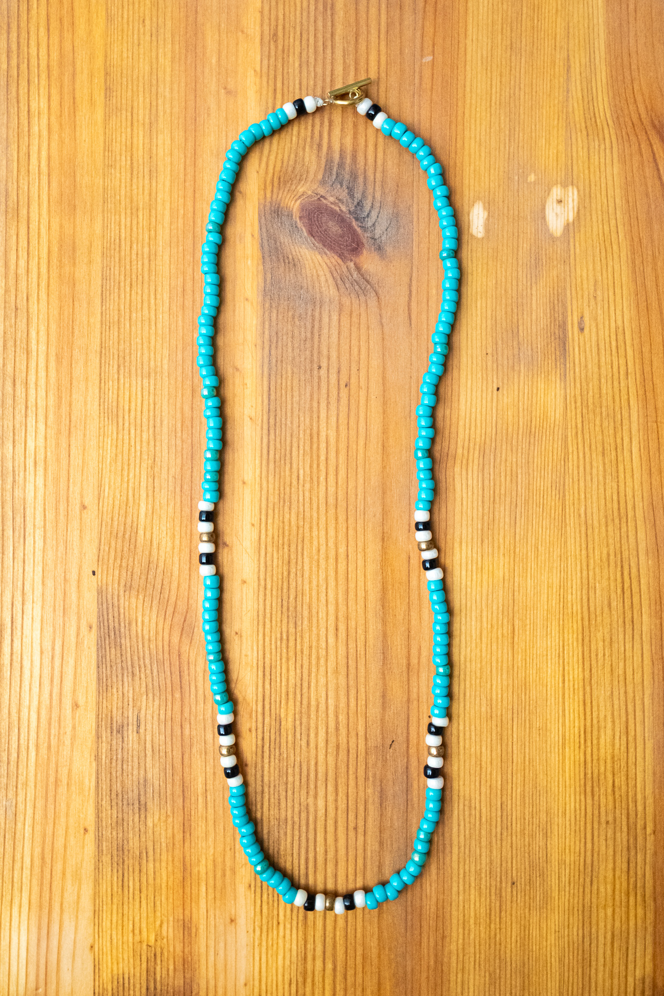 Kobashi Studio - Japanesee Beads Necklace 5mm Turquoise/Off-White/Black