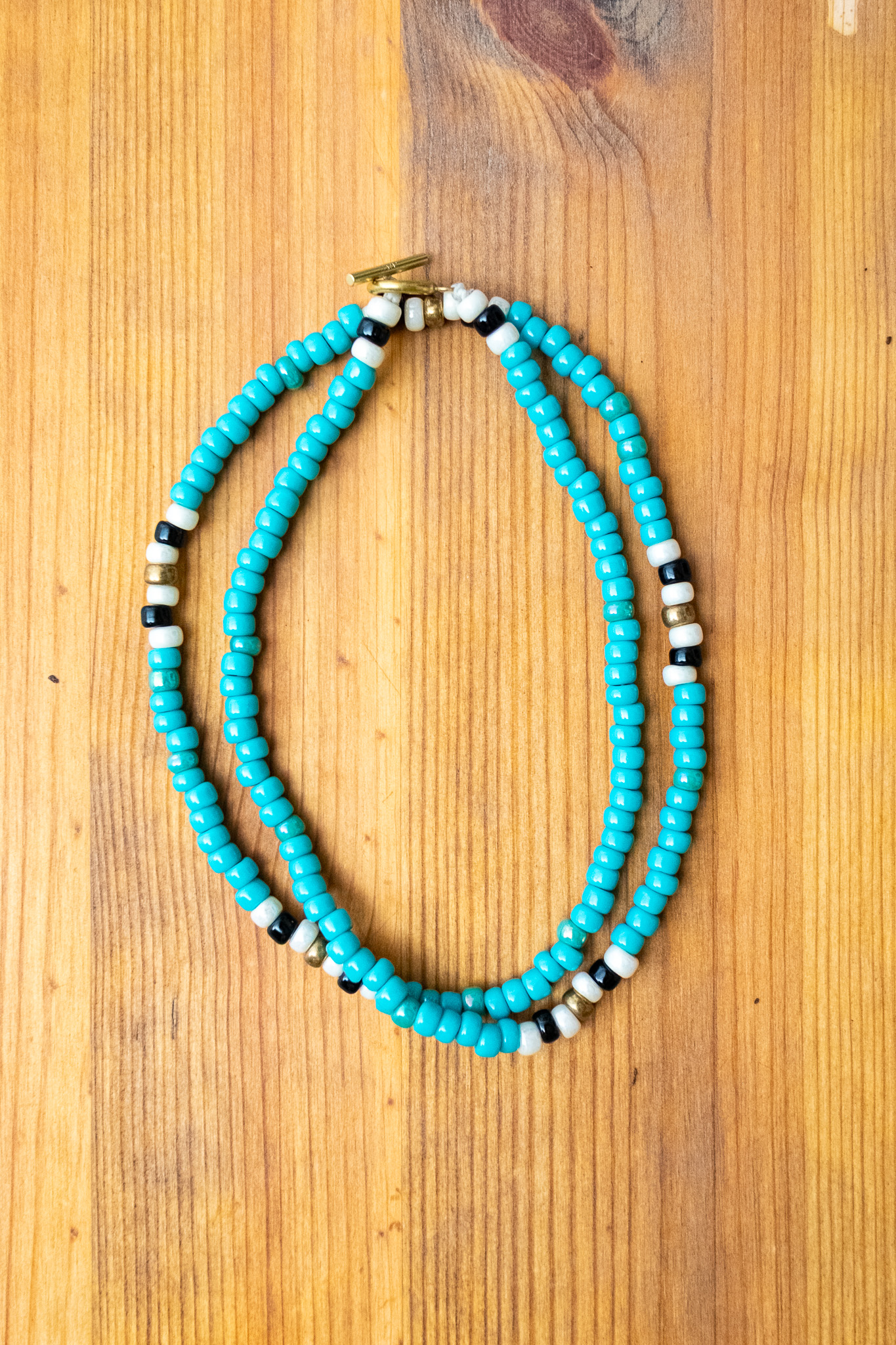 Kobashi Studio - Japanesee Beads Necklace 5mm Turquoise/Off-White/Black - 5