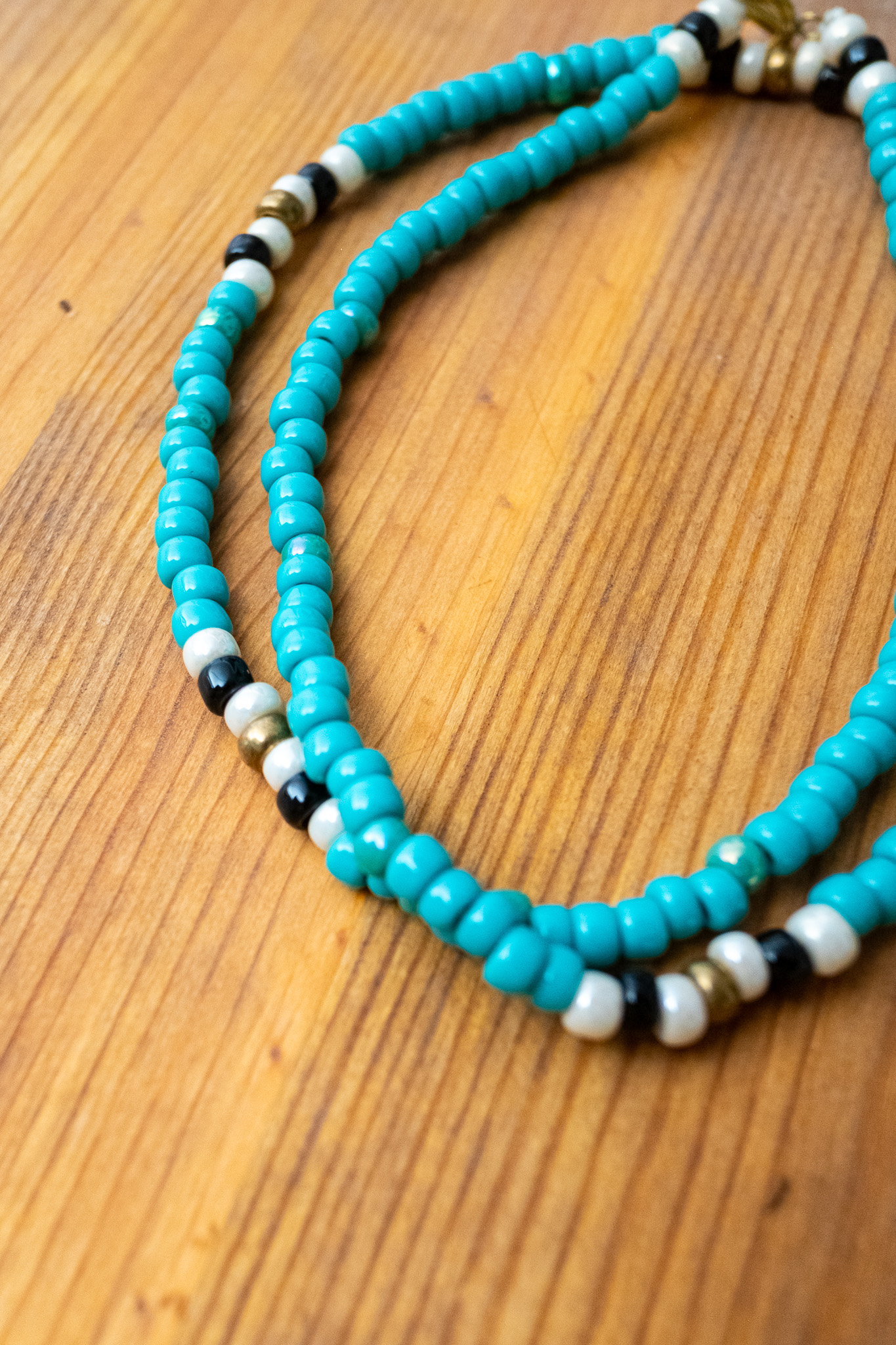Kobashi Studio - Japanesee Beads Necklace 5mm Turquoise/Off-White/Black - 6