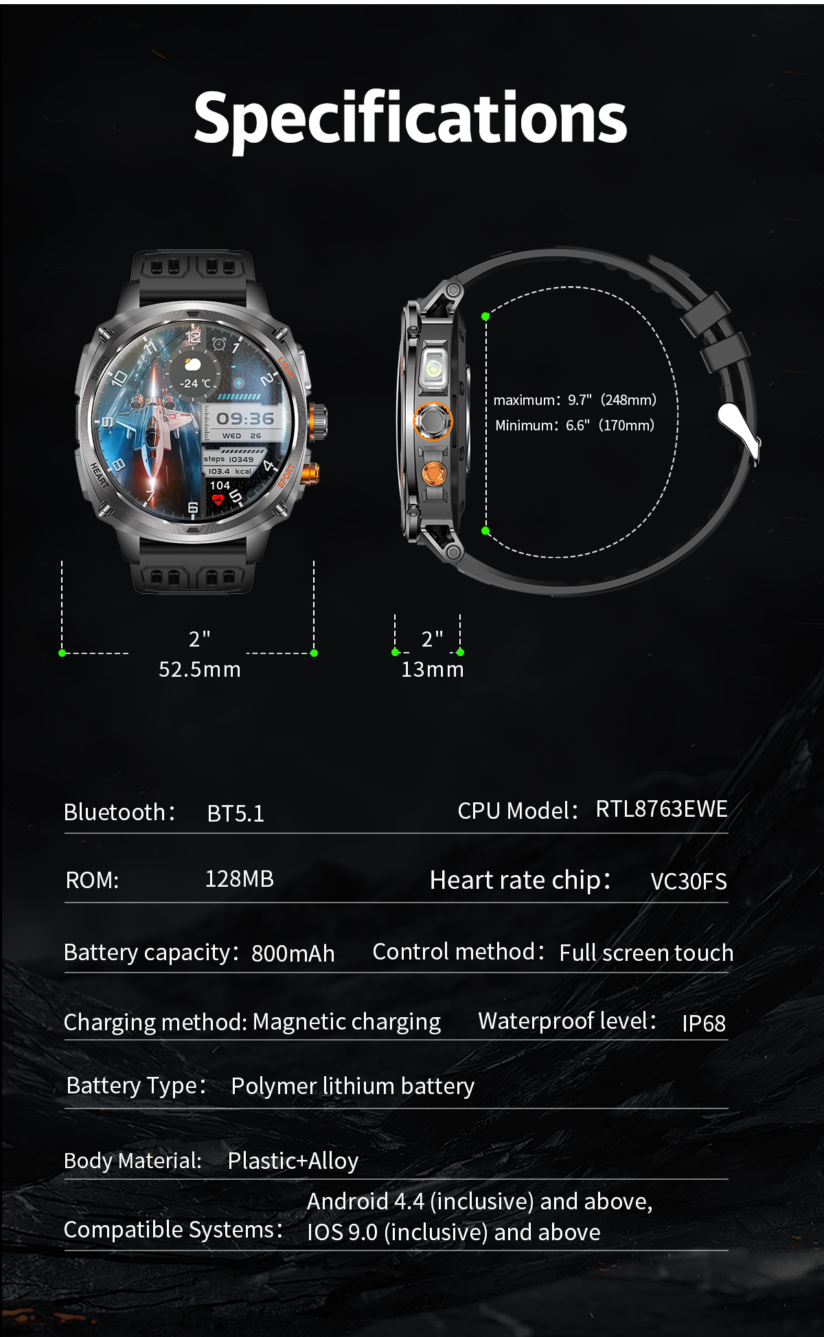 Philippe Palmer Smart Watch LP73 AMOLED Black Rubber - 24