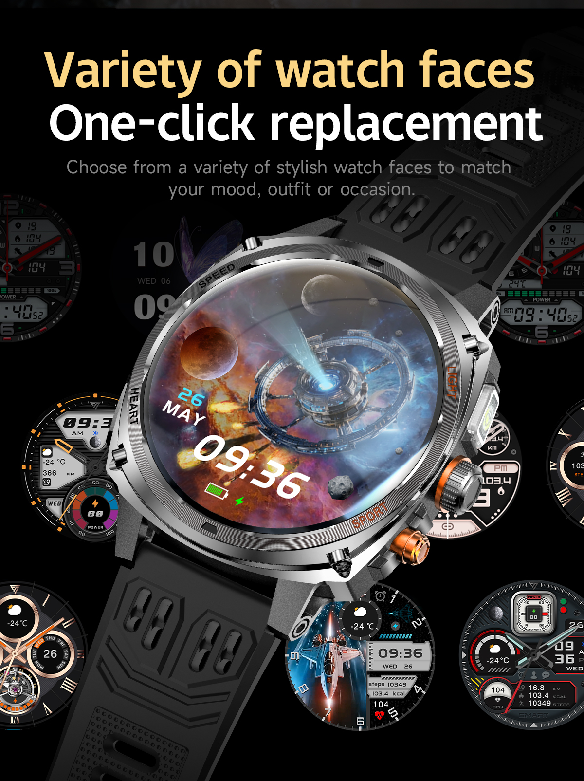Philippe Palmer Smart Watch LP73 AMOLED Black Rubber - 22