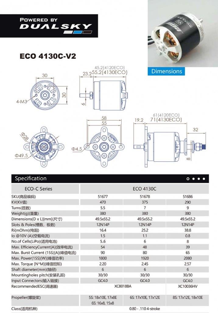 Dualsky ECO 4130C V2 KV:470 380gr (6S) - 2