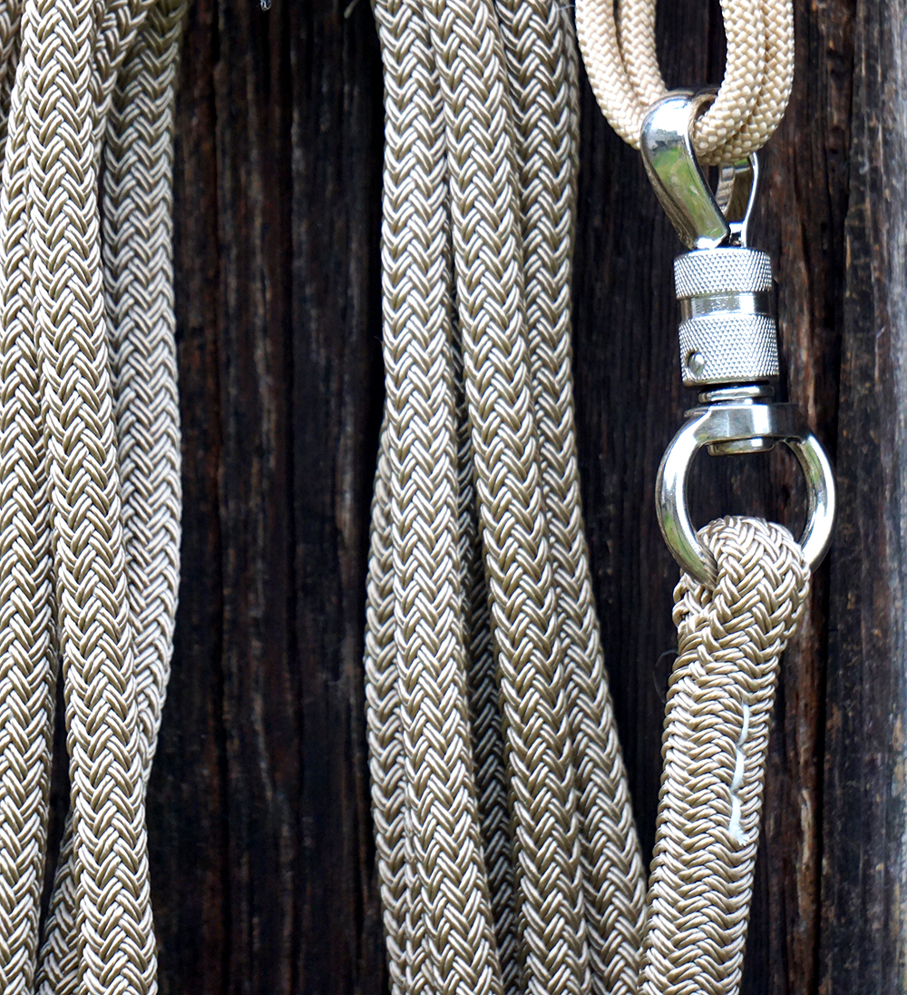 Horsemanship rope 3,7 m Brockamp (360º inox hook), beige - 3