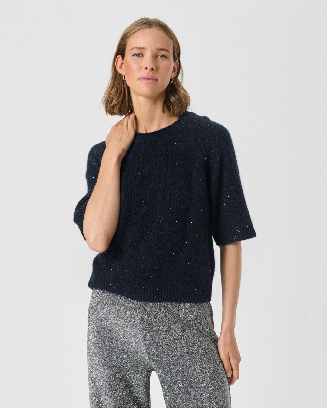 Jumper Uresa kort ärm glittrig/marinblå
