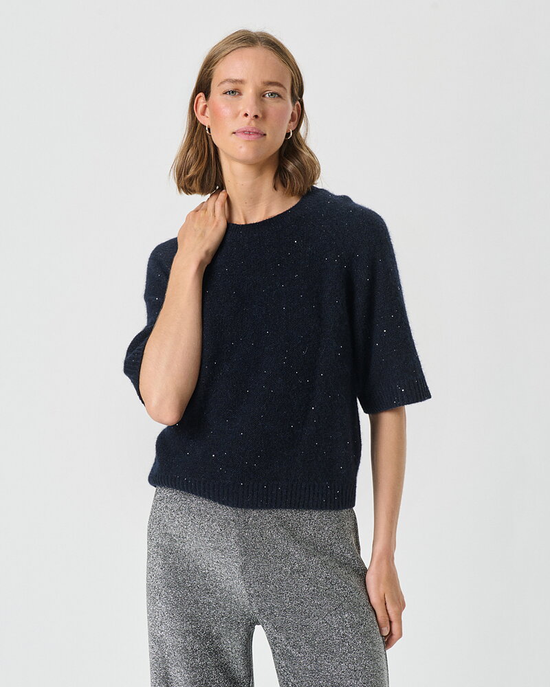 Jumper Uresa kort ärm glittrig/marinblå
