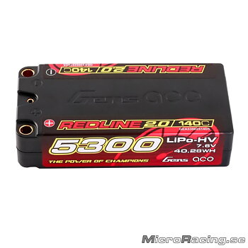 GENS ACE - Batteri LiPo, Redline 2.0, Shorty,  2S 140C, 7.6V/5300mAh