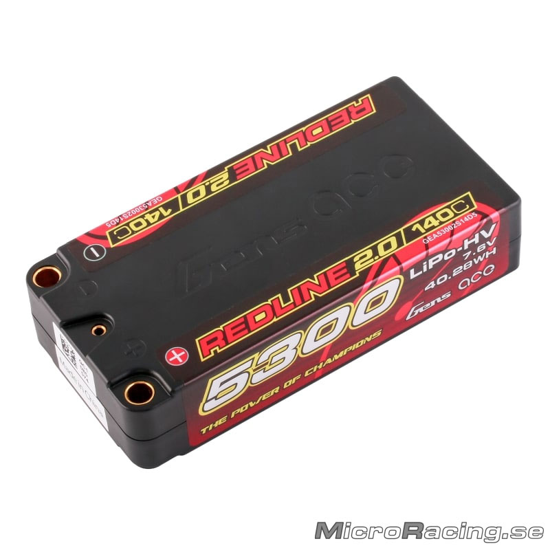 GENS ACE - Batteri LiPo, Redline 2.0, Shorty,  2S 140C, 7.6V/5300mAh - 2