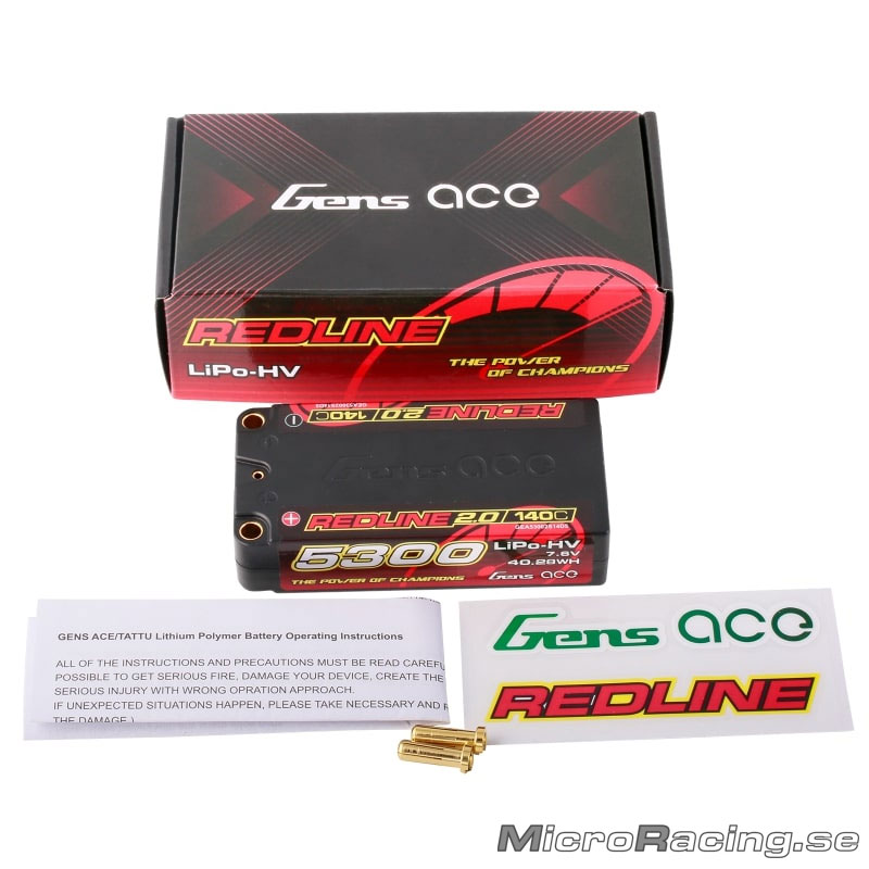 GENS ACE - Batteri LiPo, Redline 2.0, Shorty,  2S 140C, 7.6V/5300mAh - 4