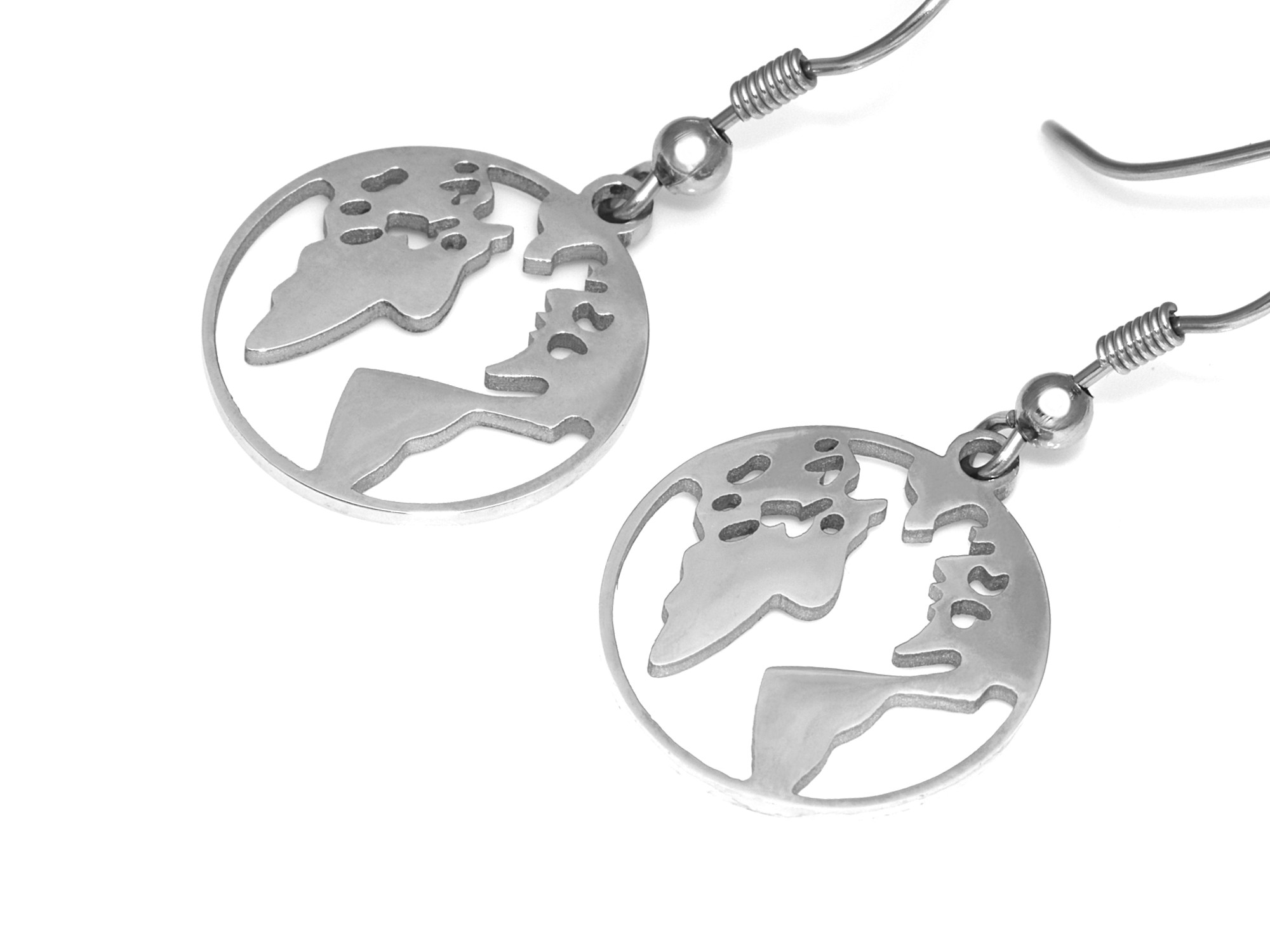 Atlas Örhängen i Rostfritt Stål, Resa Örhänge, Karta Accessoar, Världskarta Smycke - 3