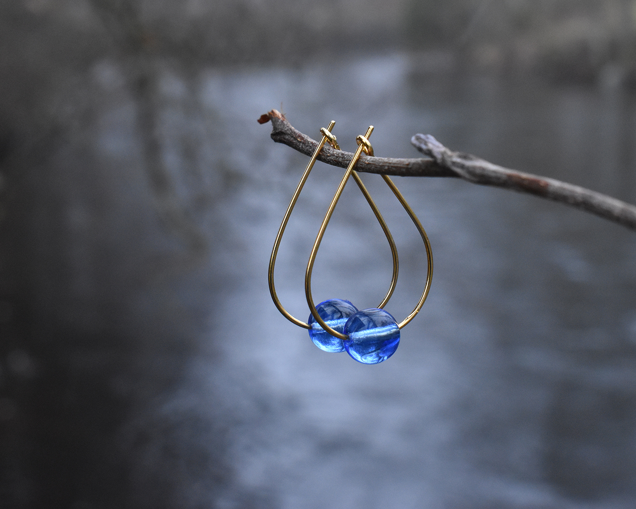 LEAF SKY - blue earrings gold plated - 3