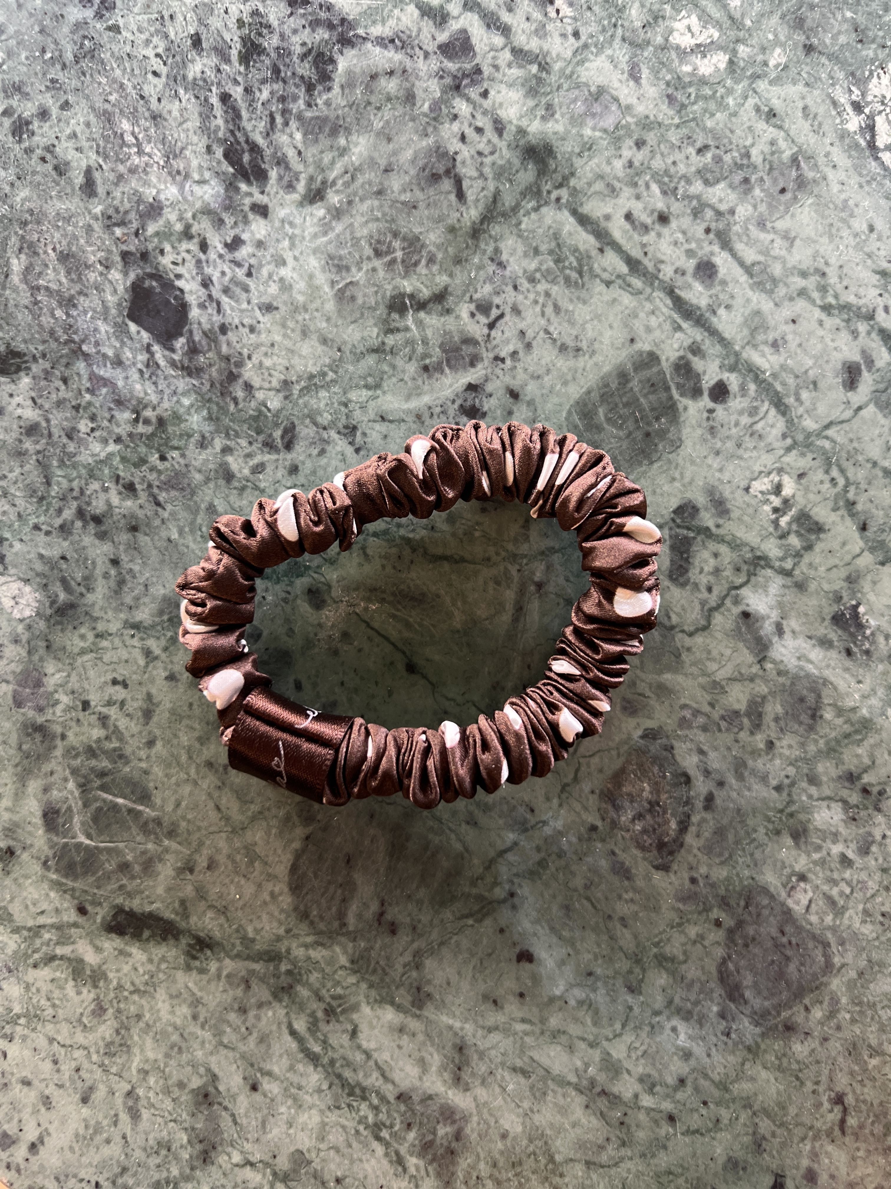Silky hair scrunchie  Dot  Brown