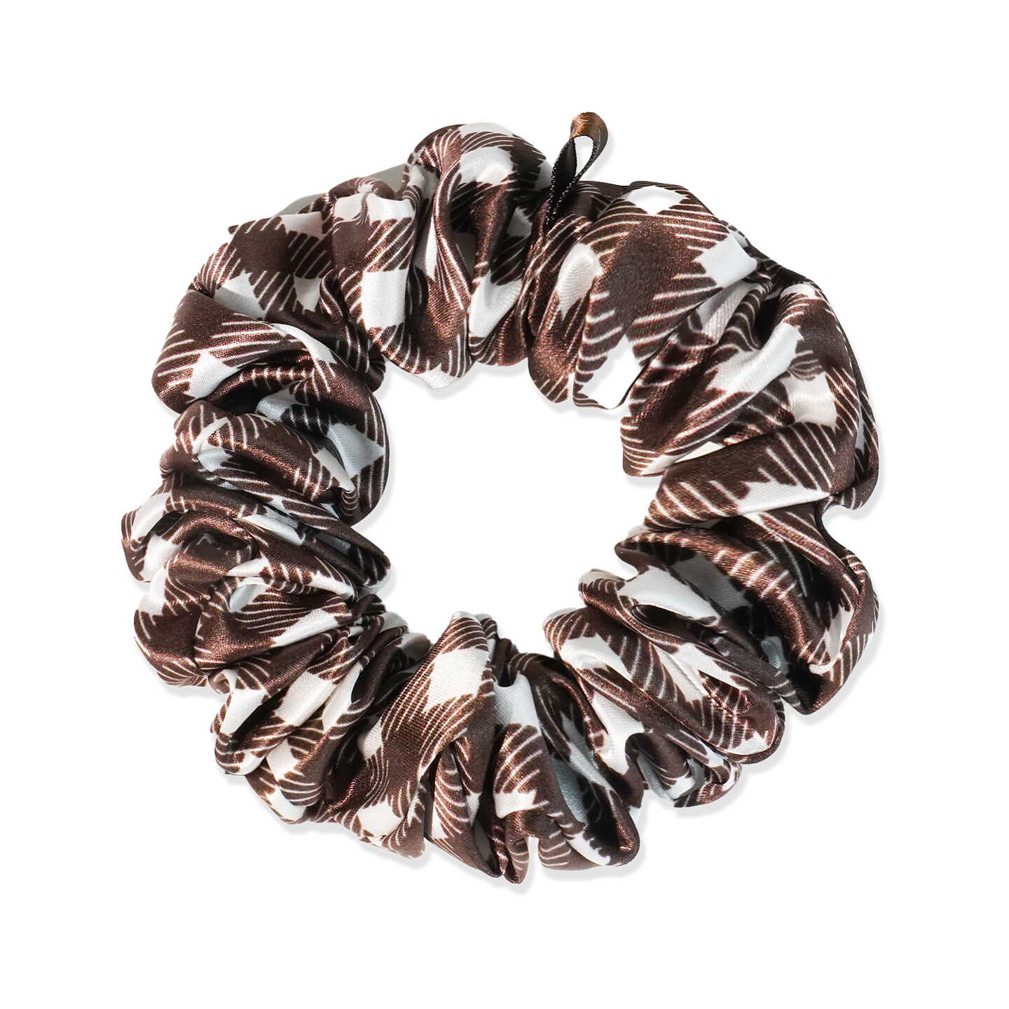Silky hair scrunchie Large Check Brown
