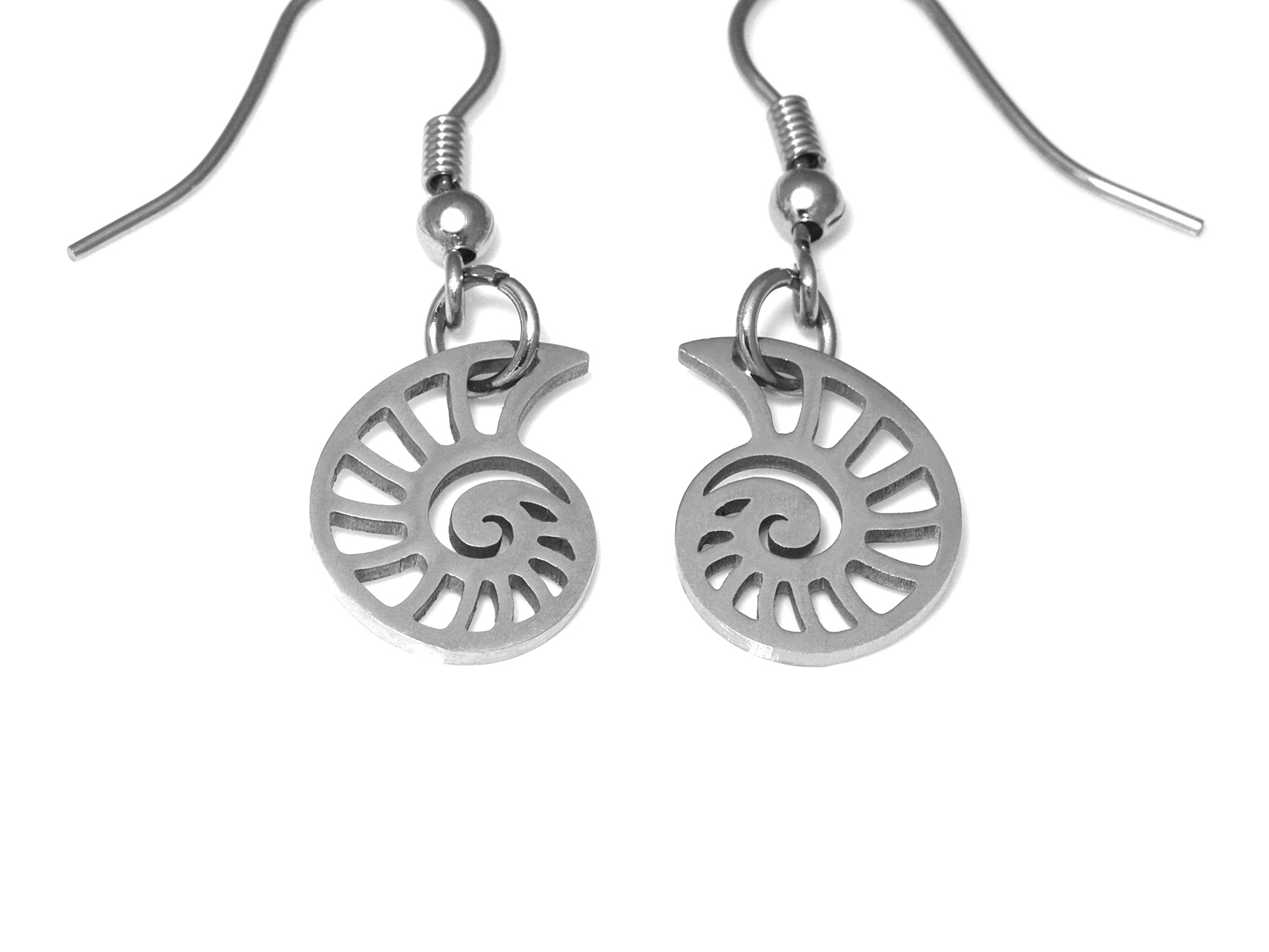 Ammonit Örhängen i Rostfritt Stål, Fossil Örhänge, Djur Accessoar, Natur Smycke - 2