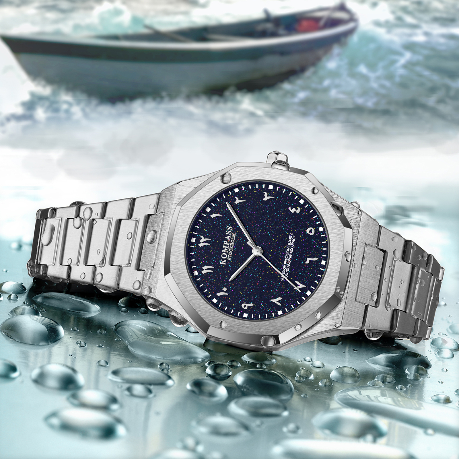 Kompass Star-Dust Arabic Silver Blue - 9