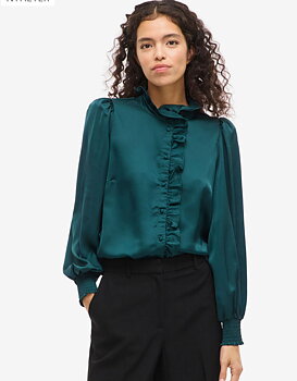 Vila Lutto  Frill Silk Shirt Ponderosa Pine