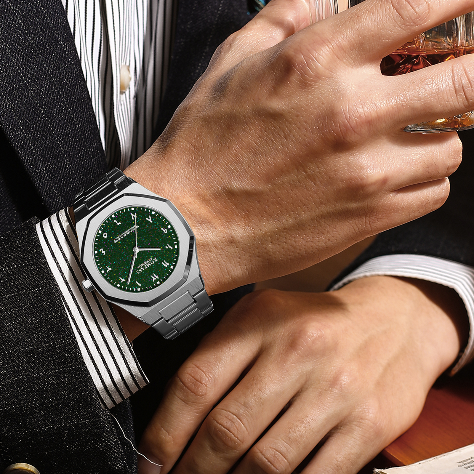 Kompass Star-Dust Arabic Silver Green - 7