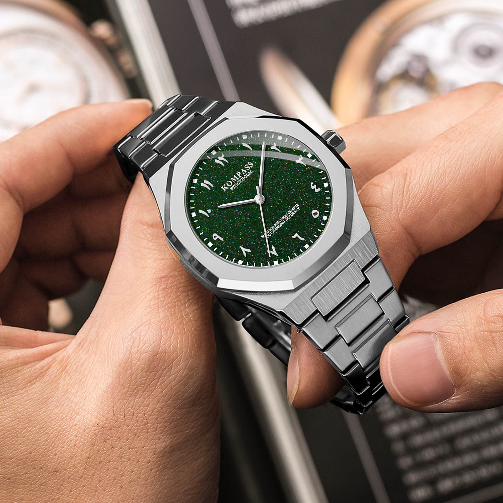 Kompass Star-Dust Arabic Silver Green - 5