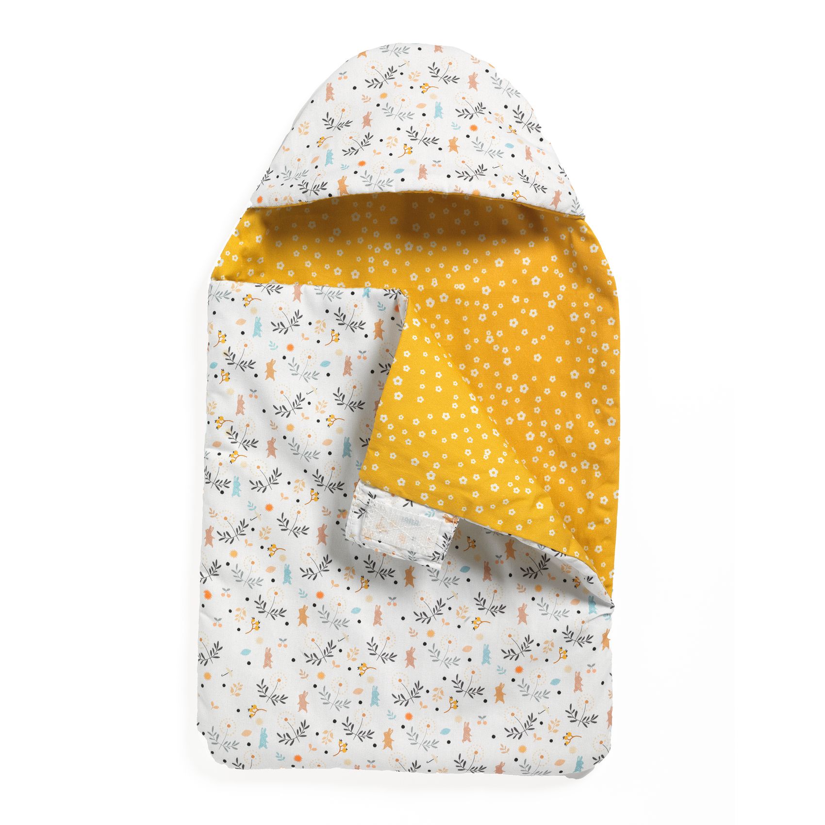 Åkpåse till dockan Doll Sleep Sack - Rabbits  från Pomeo for Djeco - gult foder