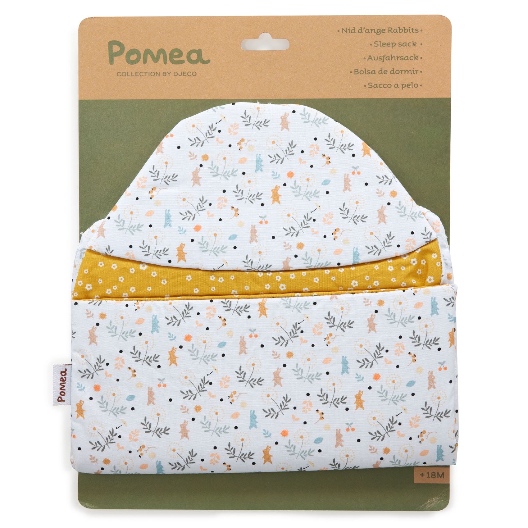 Åkpåse till dockan Doll Sleep Sack - Rabbits  från Pomeo for Djeco - gult foder - 2