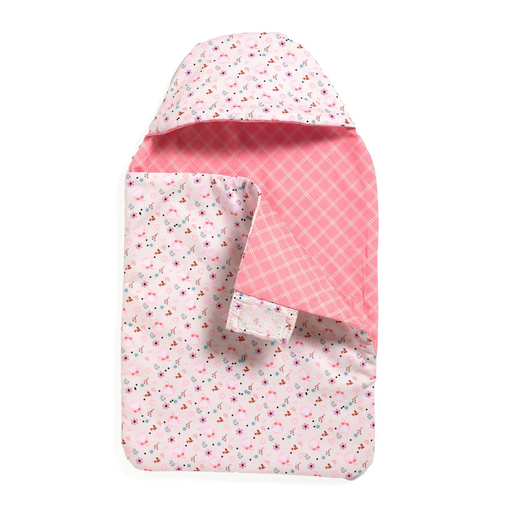 Åkpåse till dockan Doll Sleep Sack - Flowers från Pomeo for Djeco - rosa foder