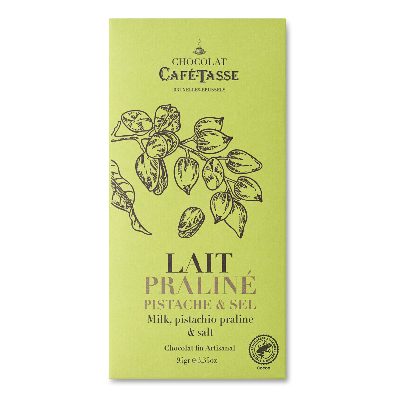 Ljus choklad med fyllning av pistage, puffat ris och havssalt (praliné) 95g - 3