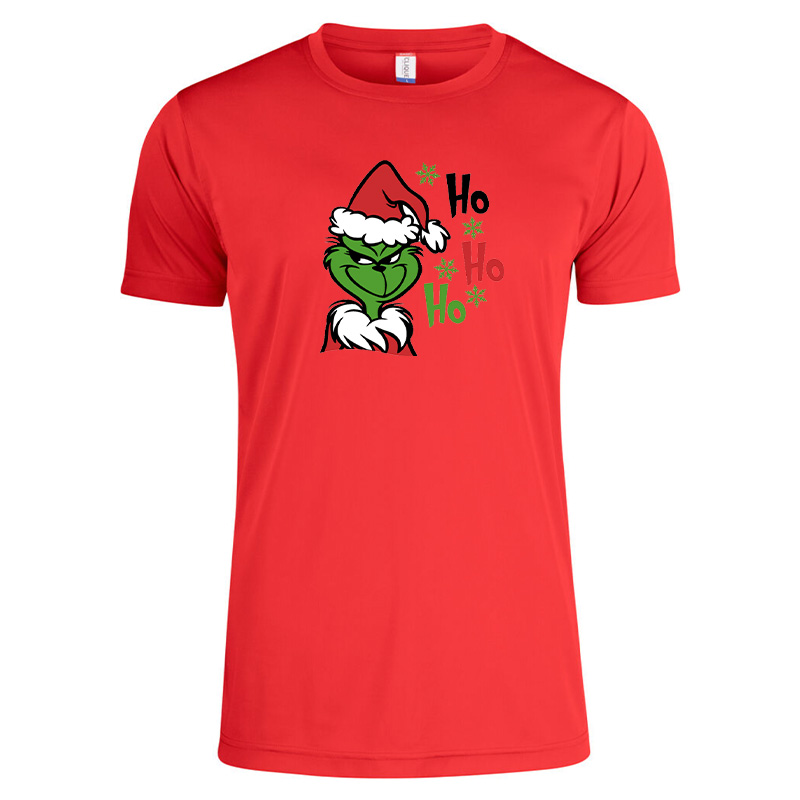 Rotes Damen-T-Shirt HO HO HO - Grinch vorne