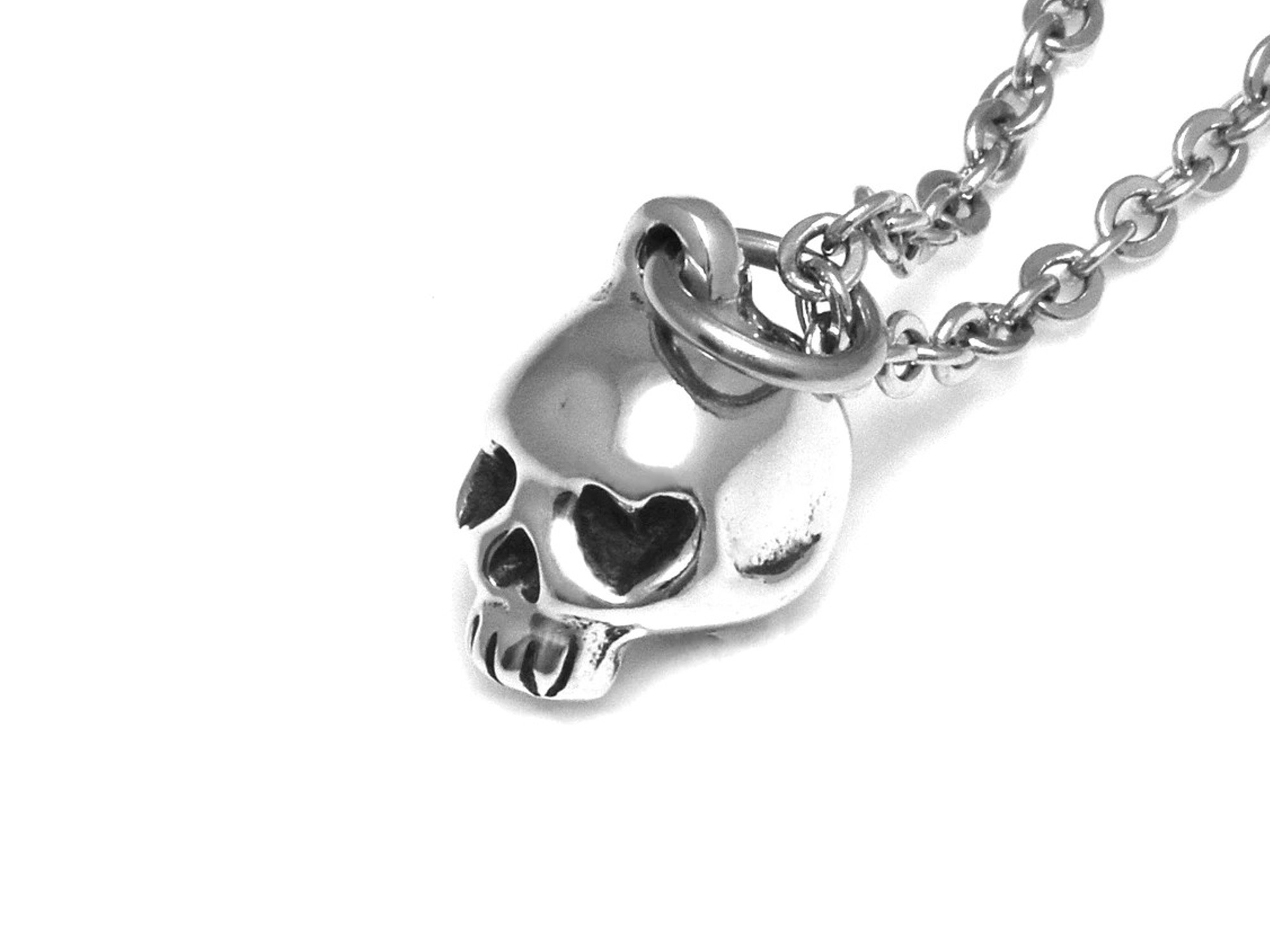 Döskalle med Hjärtformade Ögon Halsband, Handgjort Kranium Smycke - 2